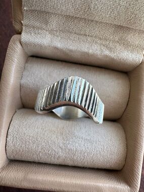Solid Sterling Silver Textured Wave Band Ring